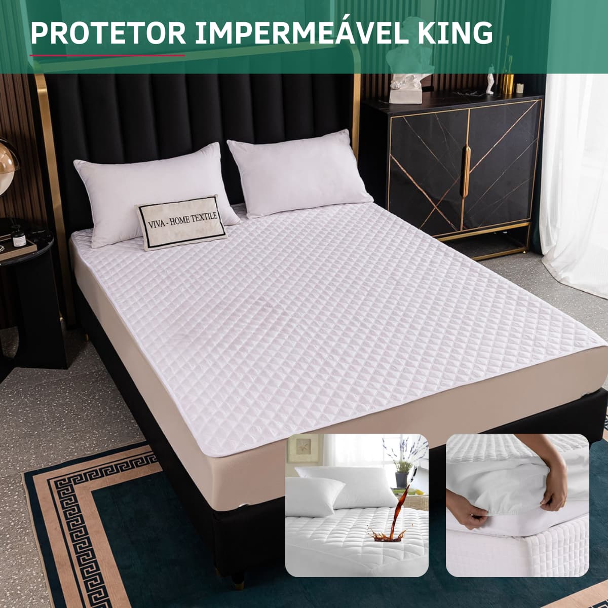 Capa Protetora de Colchão King Matelado Impermeável Antiácaro Antialérgica Super Macia e Silenciosa Branco Premium
