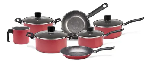 Jogo de Panelas Brinox Ceramic Life Naturalle 7 Peças Vermelho Garlic