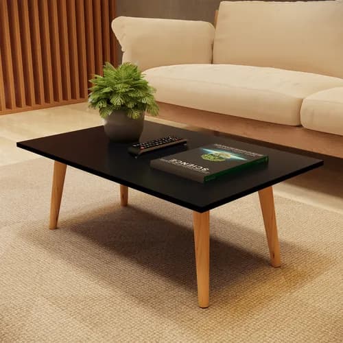 Mesa de Centro Retangular Inaugura Móveis Apoio Sala Classic Pés em Madeira Cor Preto