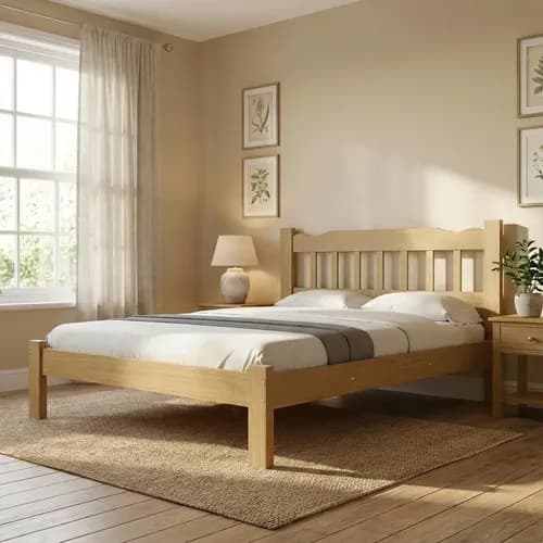 Cama de Casal Queen em Madeira Maciça Reforçada Repleta Nogueira