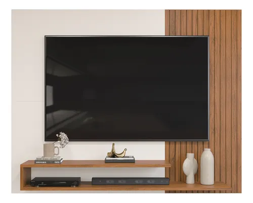 Painel para Tv Até 50 Polegadas Ripado com Nichos Dj Móveis Nando Off White Freijó Freijó e Off White