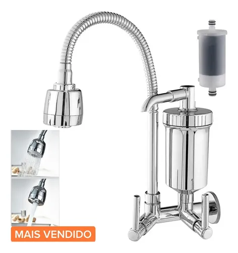Torneira com Filtro Gourmet Tubo Flexível e Bica Movel de 1/4 Volta Cromada a Mais Vendida Cromado Brilhante
