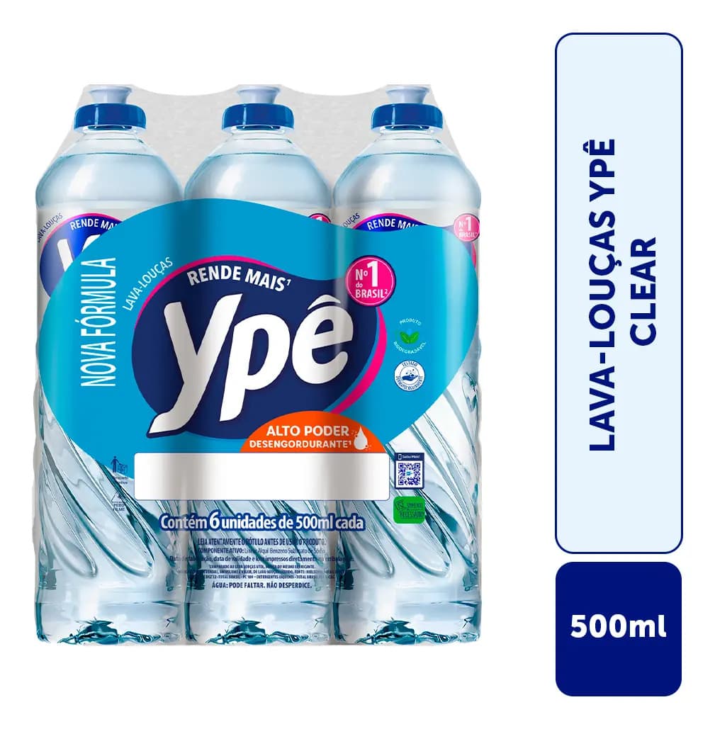 Detergente Ypê Clear 500ml com 6 Unidades