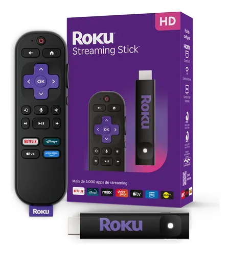 Roku Streaming Stick Tvbox Aparelho Transforma Tv em Smart Conversor Smart Tv Controle Voz Wi-fi Longo Alcance | Original Nf-e | com Apps e Canais Ao Vivo Grátis Sistema Rápido Preto de Voz