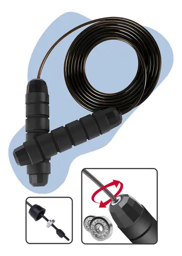 Corda de Pular Speed Rope Profissional 3m Rolamento Duplo Cabo de Aço com Pegadores Emborrachados Ajustável Crossfit Boxe Academia Resistência Agilidade Treino Fitness Alta Velocidade Redfin Preto