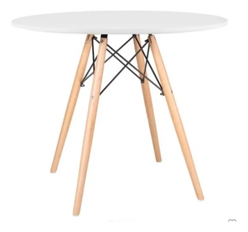 Mesa Jantar Charles Eames Eiffel Madeira 90cm Branca Cor dos Pés Marrom Claro Algart Moveis Branco