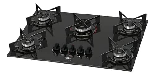 Cooktop a Gás Fischer 5 Bocas Fit Line Mesa Vidro Bivolt Preto 127/220v