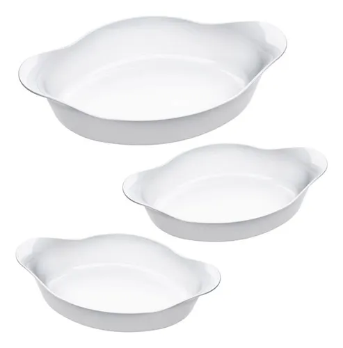 Marinex Conjunto de Assadeiras Oval Opaline 3 Peças Branco