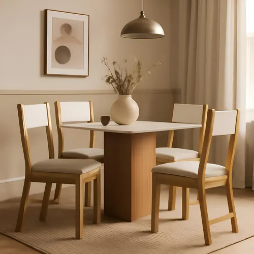 Conjunto Mesa com 4 Cadeiras Talita Indekes Cor Freijó/off White Liso