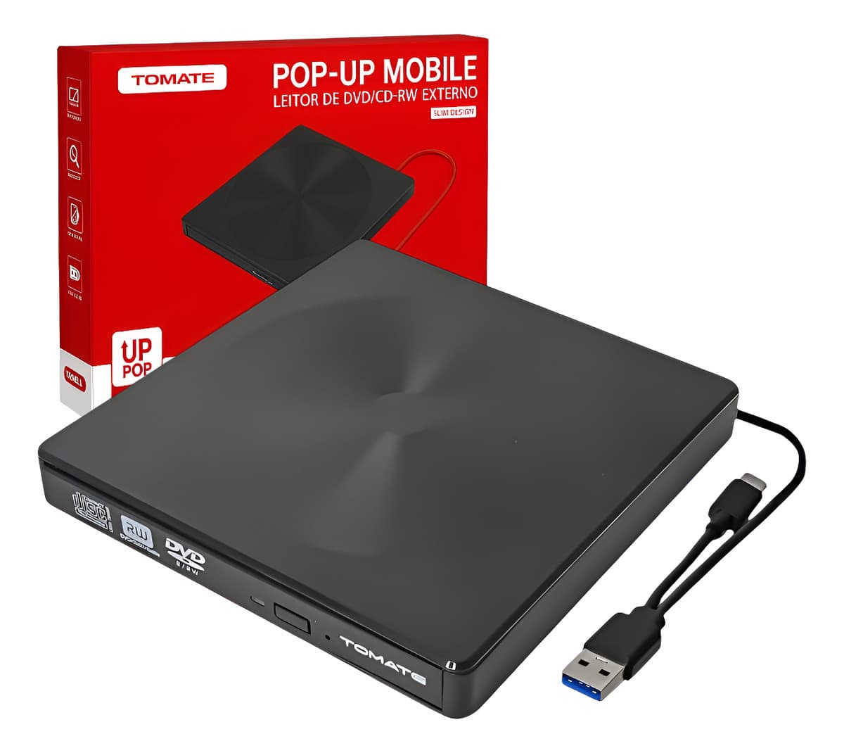Gravador Externo de Cd e Dvd Tipo-c USB 3.0 Externo Mtm-1025 Preto