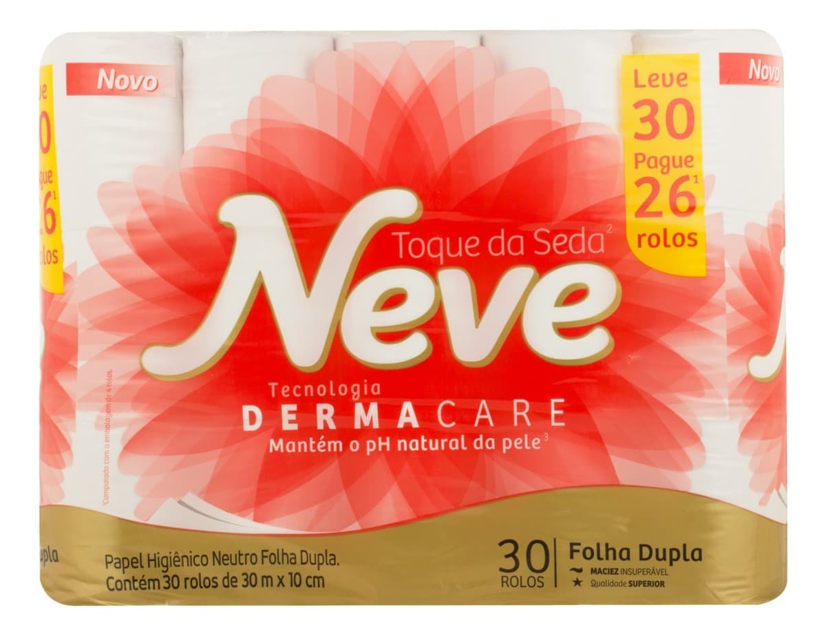 Papel Higiênico Neve Toque da Seda Folha Dupla 30 M de 30 Un