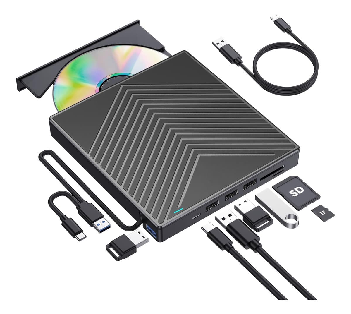 Gravador e Leitor de Cd/dvd Externo Battery 8 em 1 USB 3.0 Type-C