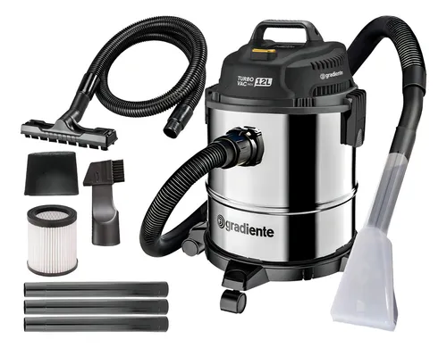 Aspirador de Pó e Água Inox Multiuso Soprador com Bico Extratora 12l 1200w Turbo Vac Pgac120 Gradiente Prata/preto 220v