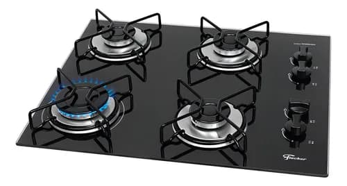 Cooktop a Gás Fischer 4 Bocas Fit Line Trempe Esmaltada Aramado Preto 127/220v