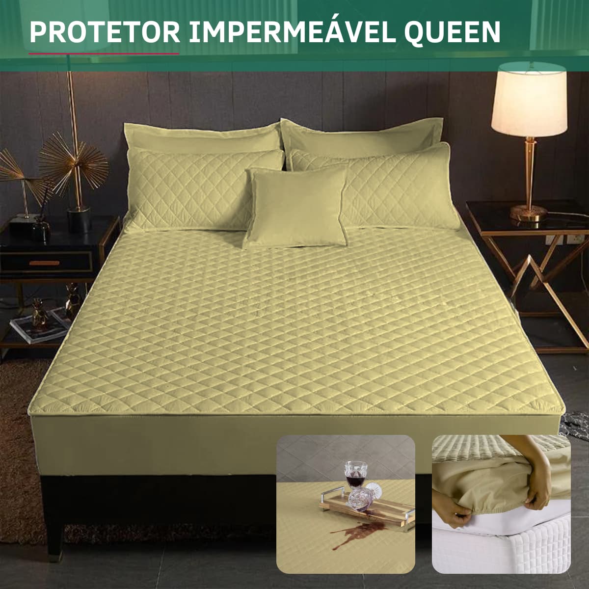 Protetor de Colchão Impermeável Queen Matelado Premium Antiácaro Antialérgico Extra Macio e Silencioso Caqui