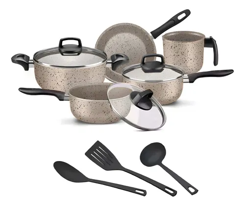 Jogo de Panelas 8 Peças Teflon Antiaderente C Tampa de Vidro Cor Ceramic Cerâmica