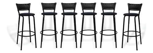 Banquetas Altas Multiuso Estofada Preta Con Encosto Cozinha Itagold Preto - Junco Preto Preto