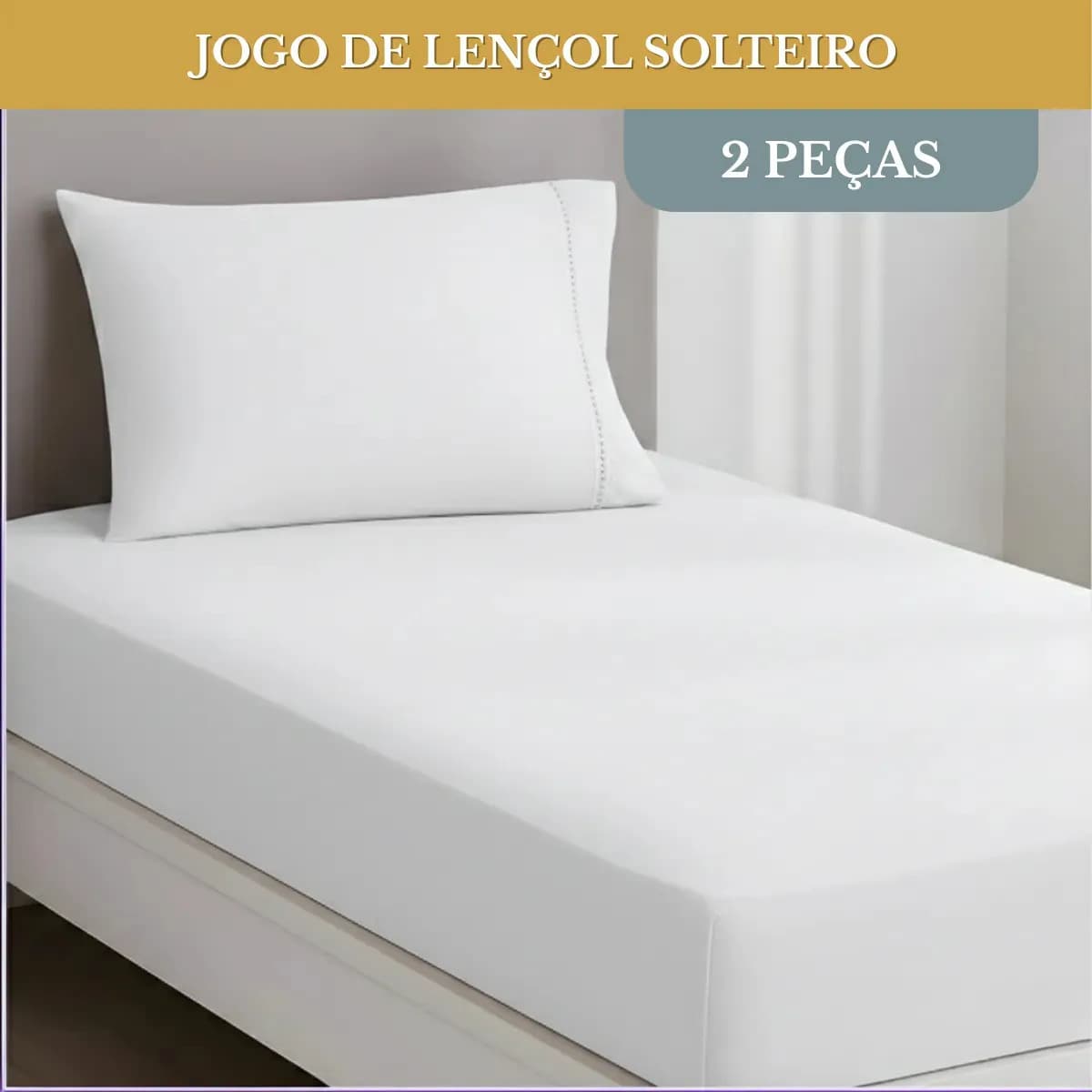 Jogo de Lençol Cama Solteiro 02 Peças 400 Fios Ponto Palito Cor Branco Desenho do Tecido Lisa