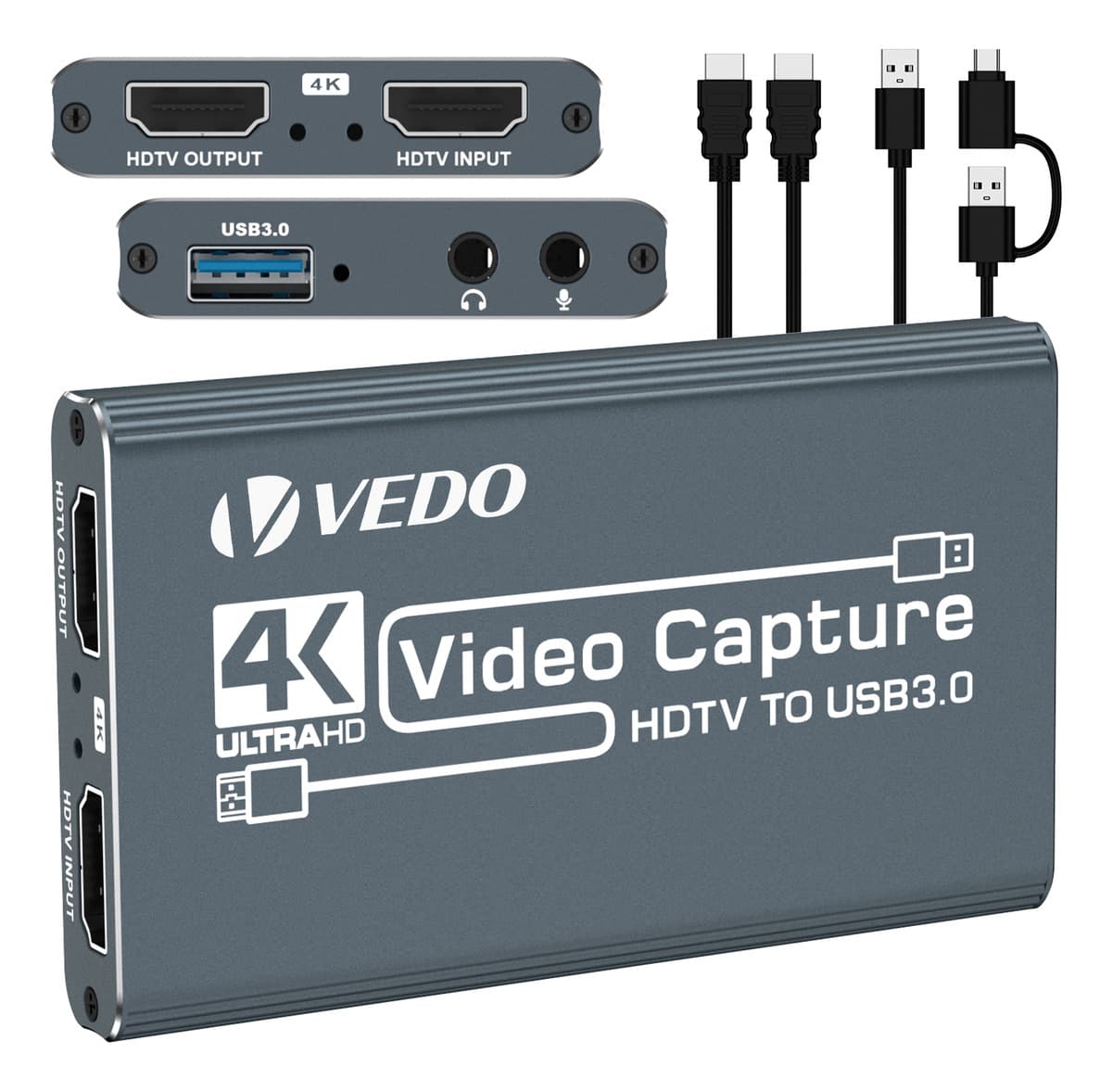 Placa de Captura de Vídeo Externa Vedo HDMI USB 3.0 4K Full HD 1080p
