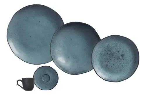 Aparelho de Jantar Porto Brasil Cerâmica 30 Peças Orgânico Petroleum Azul