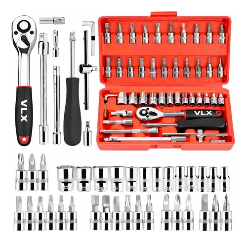 Kit Chaves Ferramentas Jogo Fenda Philips Soqute Allen 46 Peças com Maleta Completa Manual Ideal Mecânico Manutenção Casa Carro Profissional Resistente Portátil Compacto Marca Vlx Vermelho