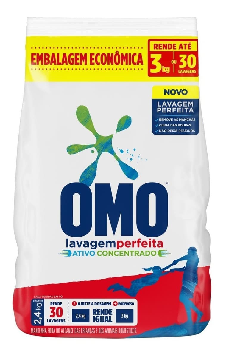 Omo Sabão em Pó Lavagem Perfeita Ativo Concentrado Pacote com 2,4kg
