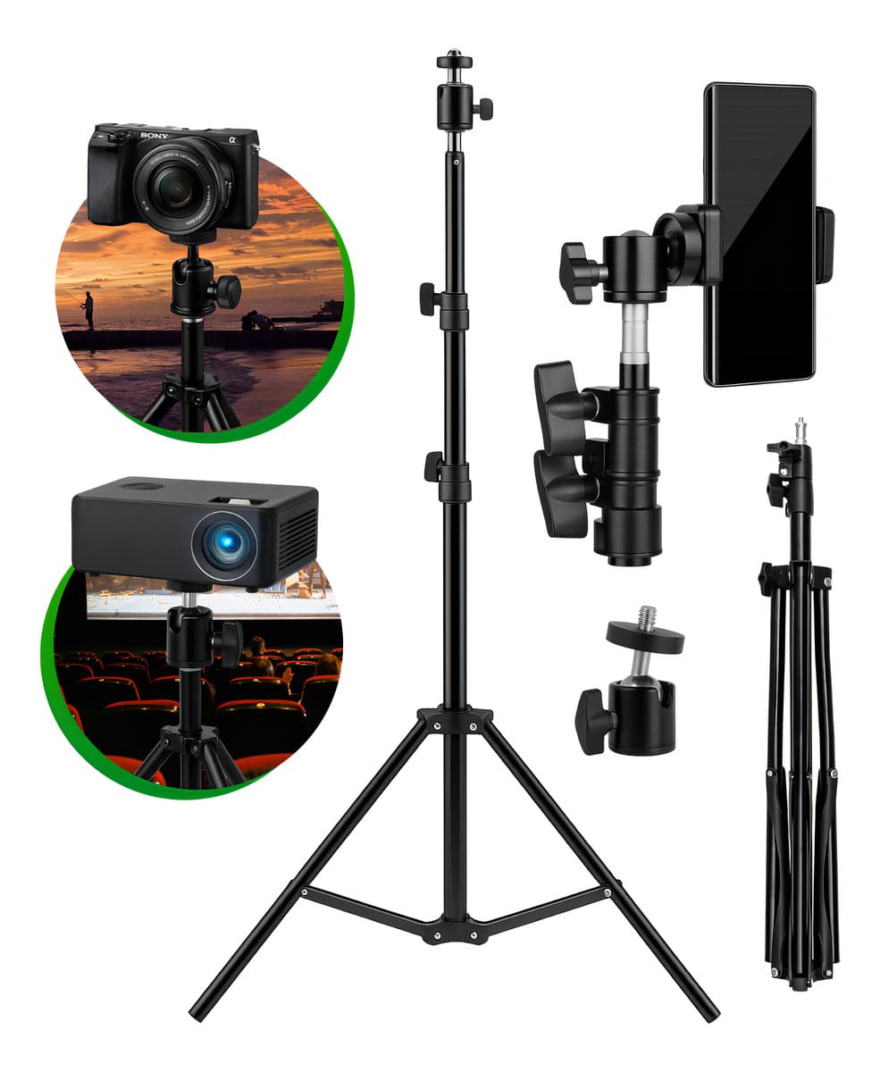 Tripé Profissional para Celular e Câmera Pedestal 2,1m Suporte Horizontal e Vertical