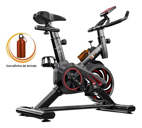 Bicicleta Ergométrica Fitness para Cardio e Musculação Academia com Base Cor Preto e Vermelho Marca Its 8kg Inercia