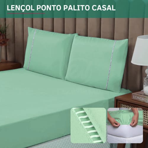 Jogo de Cama Casal 3 Peças C/ Fronha 400 Fios Ponto Palito Extra Conforto Super Macio Luxo Cor Verde Água