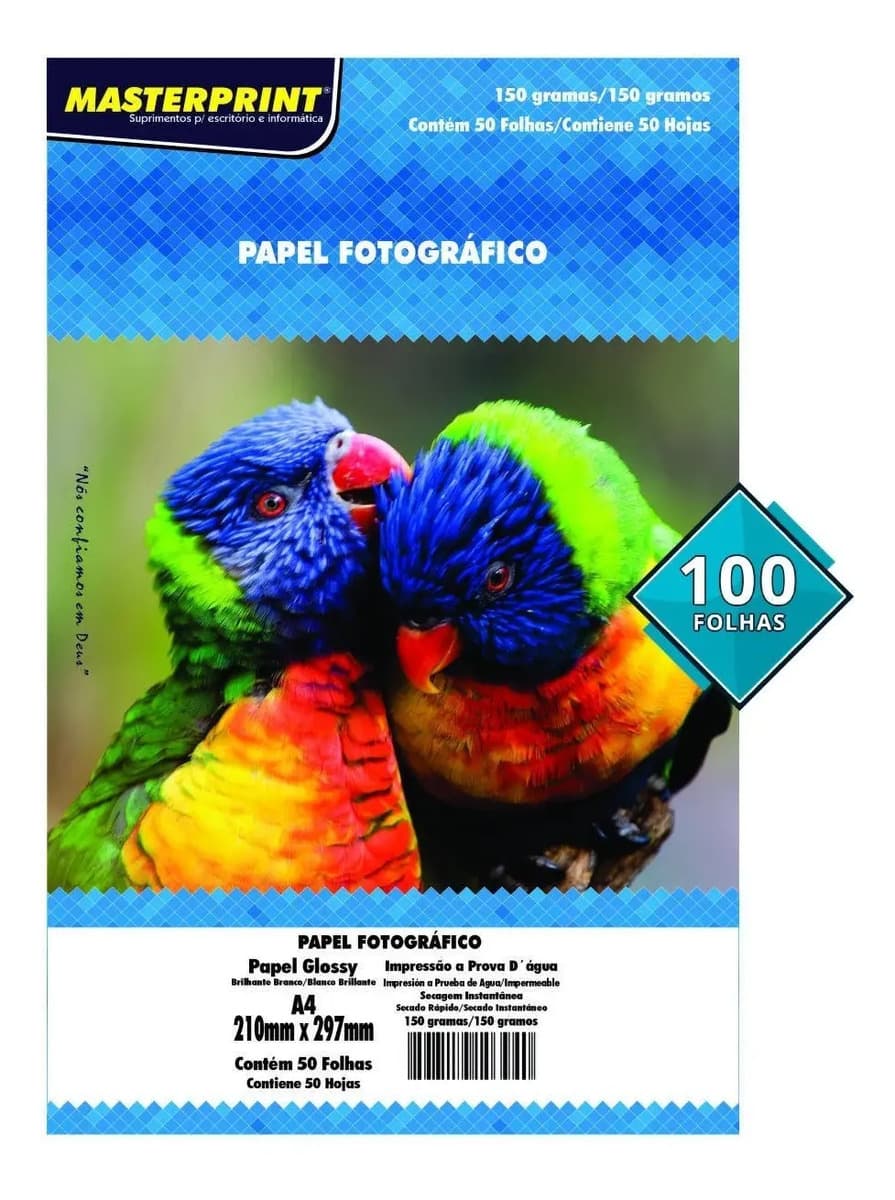 Papel Fotográfico 150g A4 Glossy Branco Masterprint 100 Fls