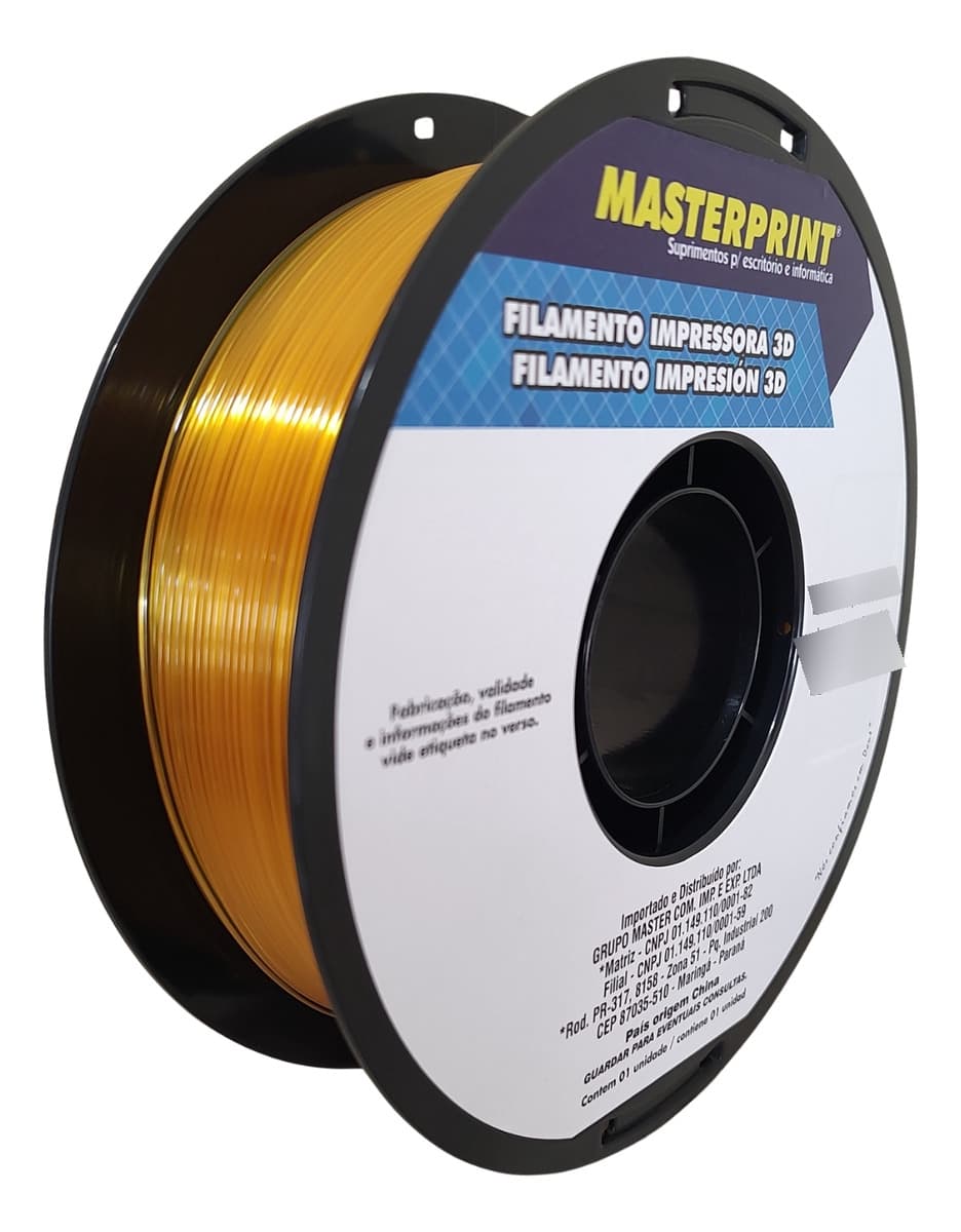 Filamento de Impressora 3d Petg 1,75mm Rolo 1kg Masterprint Cor Amarelo Translúcido