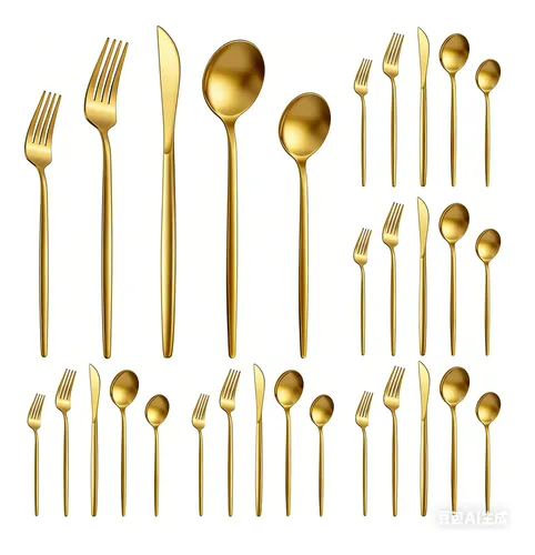 Kit Talheres 30 Peças Jogo Talheres Inox Faqueiro Dourado Dourado