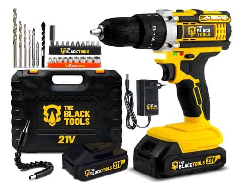 Parafusadeira Furadeira de Impacto The Black Tools Profissional Tb-21px 2 Baterias com Maleta 60hz Amarelo 127/220v