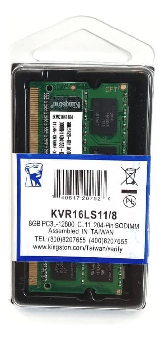 Memoria Kingston Ddr3 8gb Notebook Pc3l-12800s Kvr16ls11/8 2rx8 1.35v