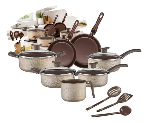 Jogo de Panelas Essenza Di Cheff 10 Peças Antiaderente Alumínio Teflon Bege