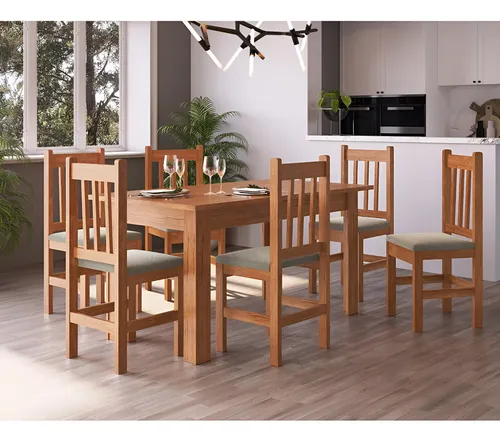 Conjunto Mesa com 6 Cadeiras 120/15 Zamarchi Cor Canela/ Tec Joli Creme Liso