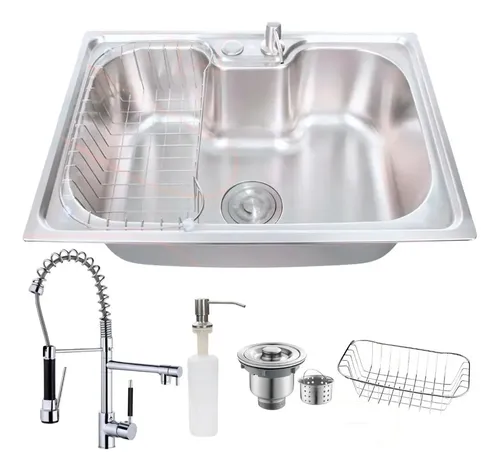 Kit Cuba Gourmet 60x42 com Acessórios e Torneira Monocomando Cor Prateado