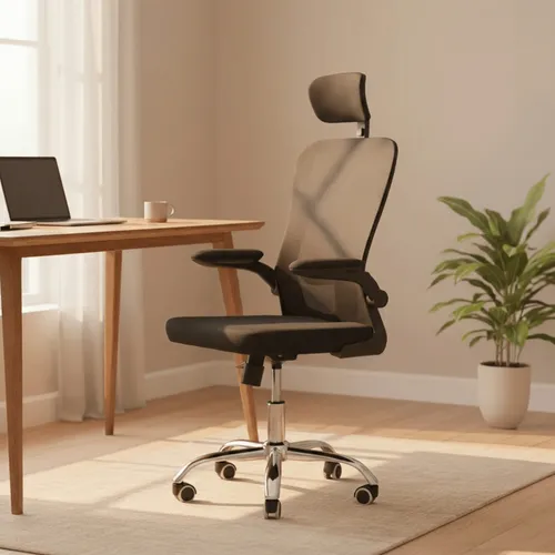 Cadeira de Escritório Diretor com Encosto de Cabeça Flink Healer Preto Espuma