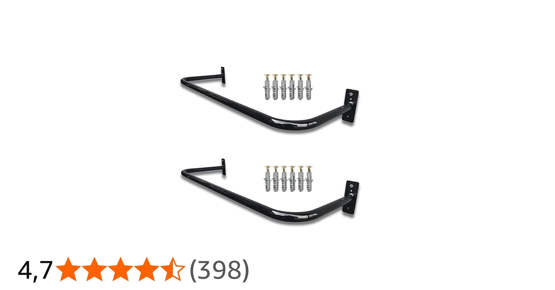 2 Arara de Roupas para Parede Preta com Kit de Instalação