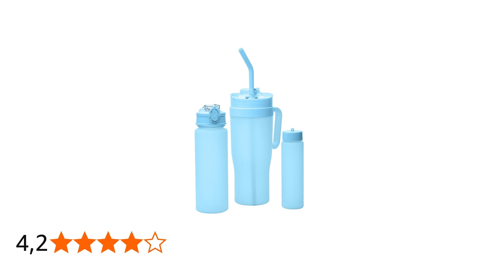 Lyor - Conjunto 2 Garrafas Squeeze e 1 Caneca com Canudo em Plástico - Cor Azul