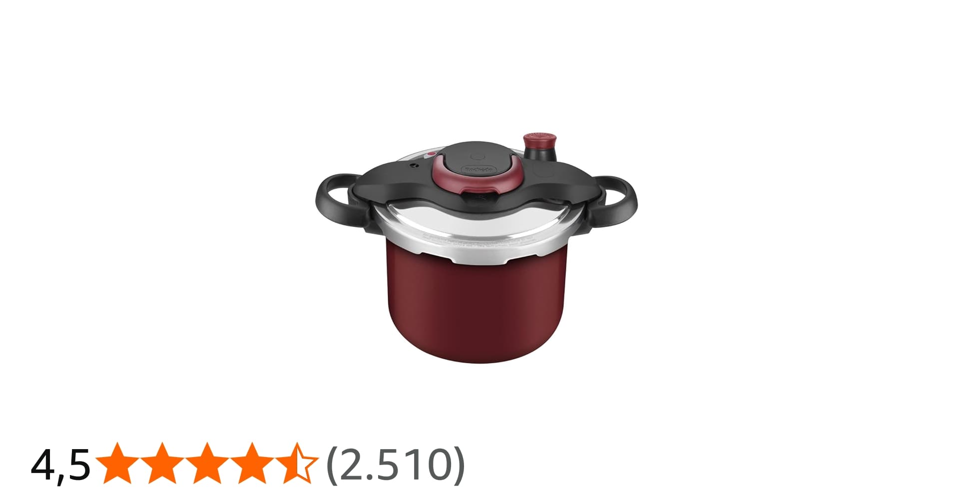 Panela de Pressão Rochedo Clipso Revestida Vermelha com Fechamento Externo e 4,5l de Capacidade