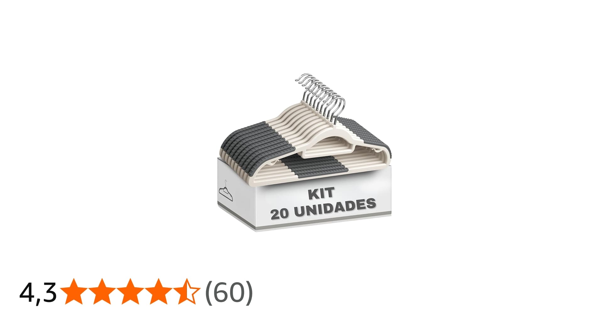 Kit Cabides Adulto Antideslizante para Roupas Tok Gancho 360º Reforçado Resistente (20)