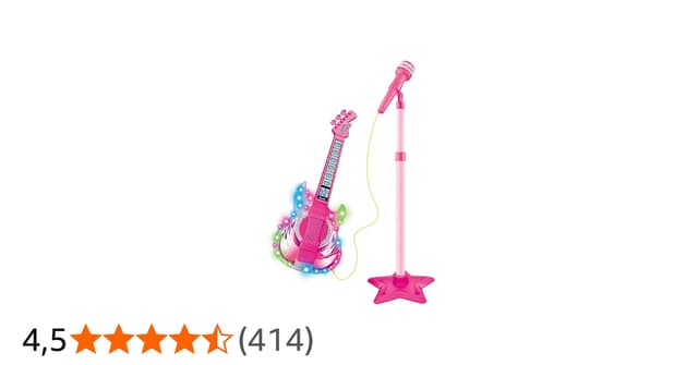 Guitarra com Microfone Pedestal Rock Show Rosa, Dm Toys