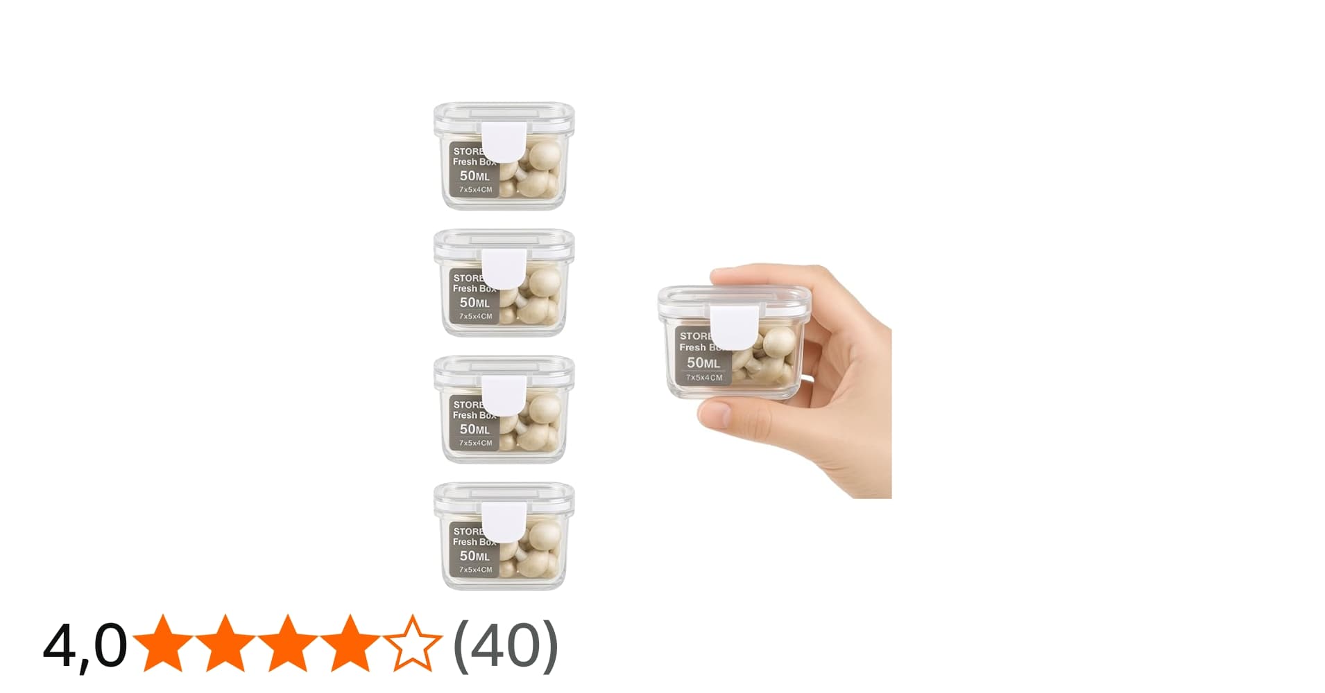 Kit 4 Mini Potes Hermético Retangular Plástico Transparente 50ml 7x5x4cm Tampa c/Trava de Segurança, Organizador de Alimentos, Porta Molhos, Reutilizáveis e Atóxico Livre Bpa