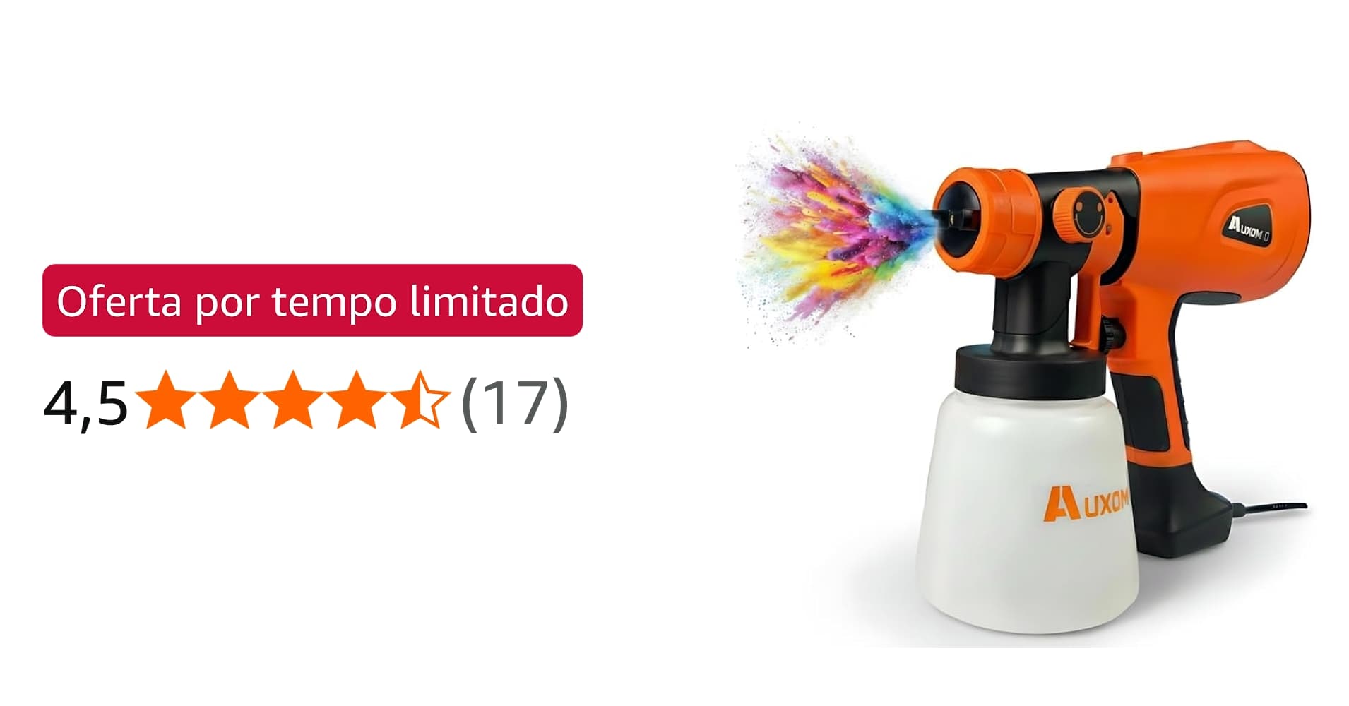 Oferta: Auxom Pistola de Pintura Elétrica Profissional 600w, Pulverizador de Tinta 220v com 3 Bicos e Tanque 800ml, Alta Velocidade para Acabamento Uniforme - para Parede, Móveis, Carro e Projetos Diy