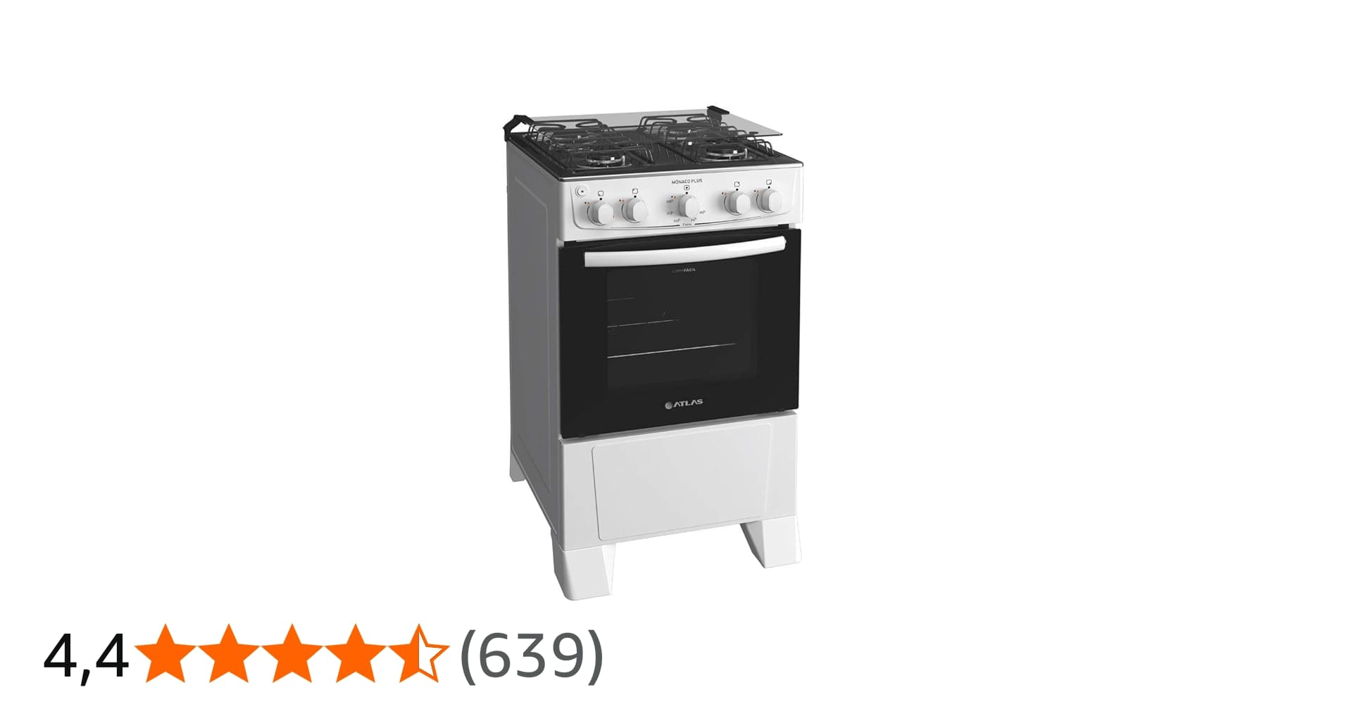 Fogão 4 Bocas Atlas Mônaco Plus Branco Mesa Inox e Acendimento Automático