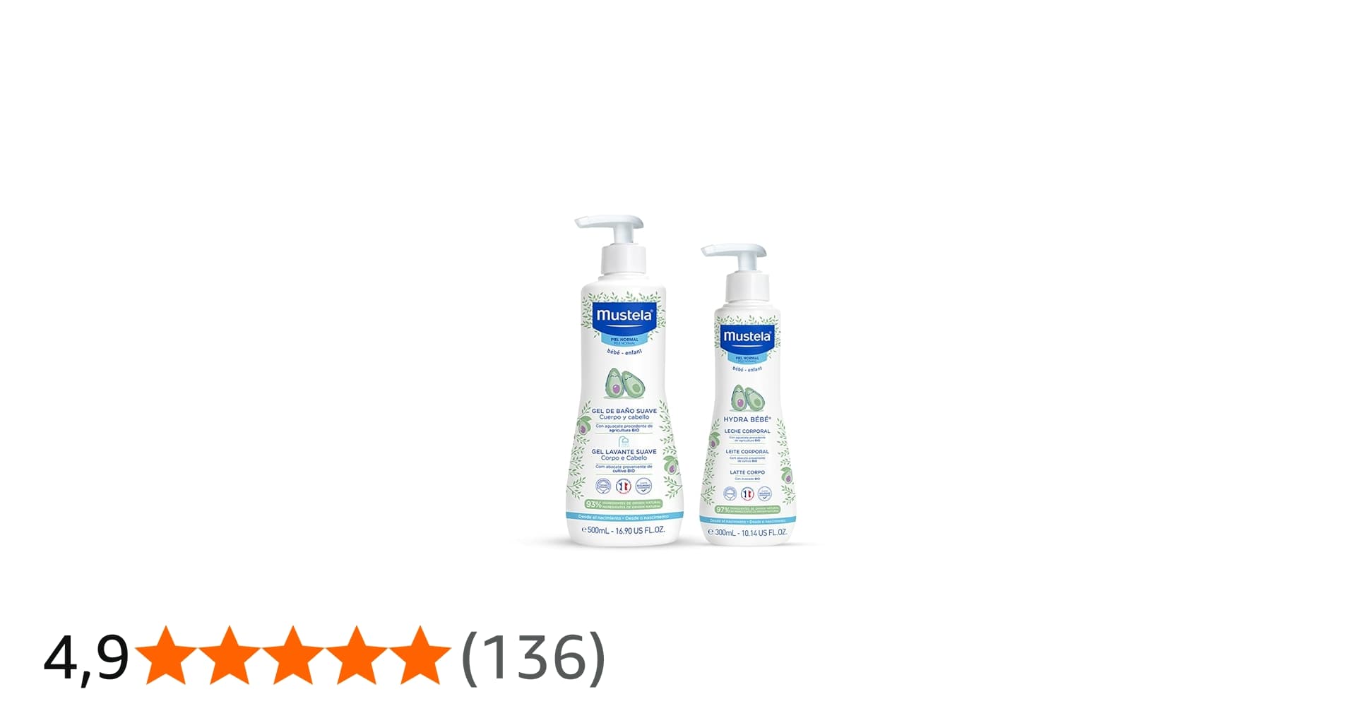 Mustela Combo Banho + Hidratação - Gel Lavante Corpo e Cabelo 500ml + Hydra Bebê 300ml Hidratante Infantil Corpo e Rosto