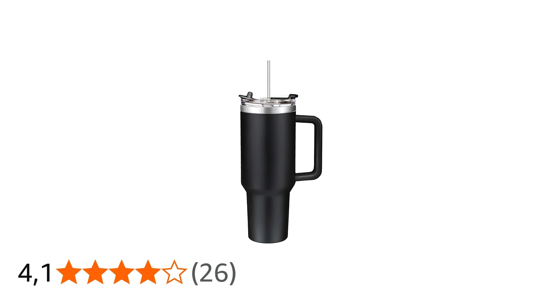 JustGoFit Copo Térmico com Alça 1200ml - Tampa com Canudo Plástico Isotérmico, Preto Fosco