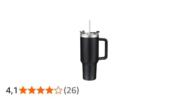 JustGoFit Copo Térmico com Alça 1200ml - Tampa com Canudo Plástico Isotérmico, Preto Fosco