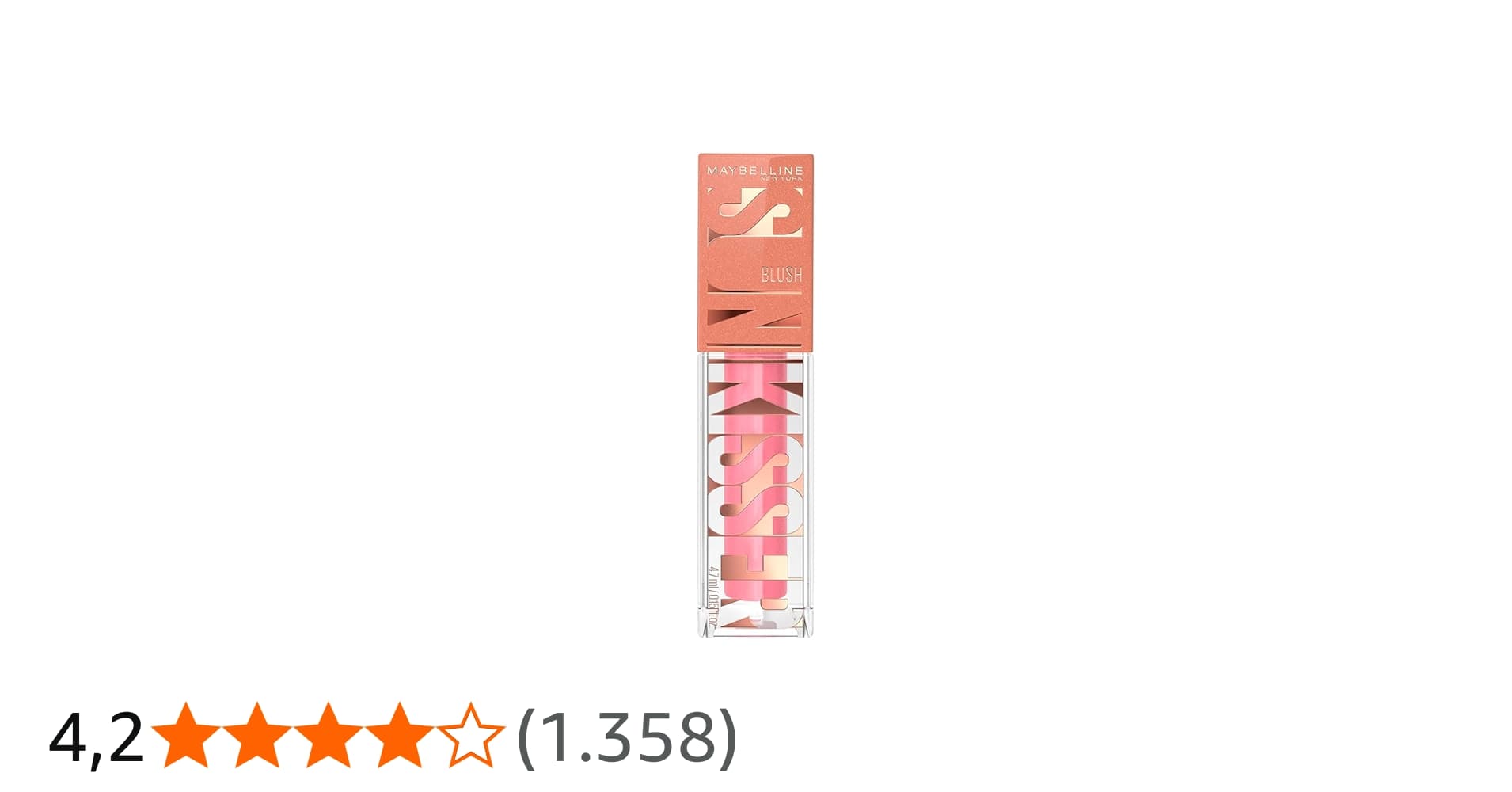 Maybelline Ny Sunkisser Blush Líquido Multifuncional com Vitamina E, Efeito Glow Natural, Fácil Aplicação, Longa Duração de Até 12h, Resistente Ao Suor, Cor Blazing Blush, 4,7ml